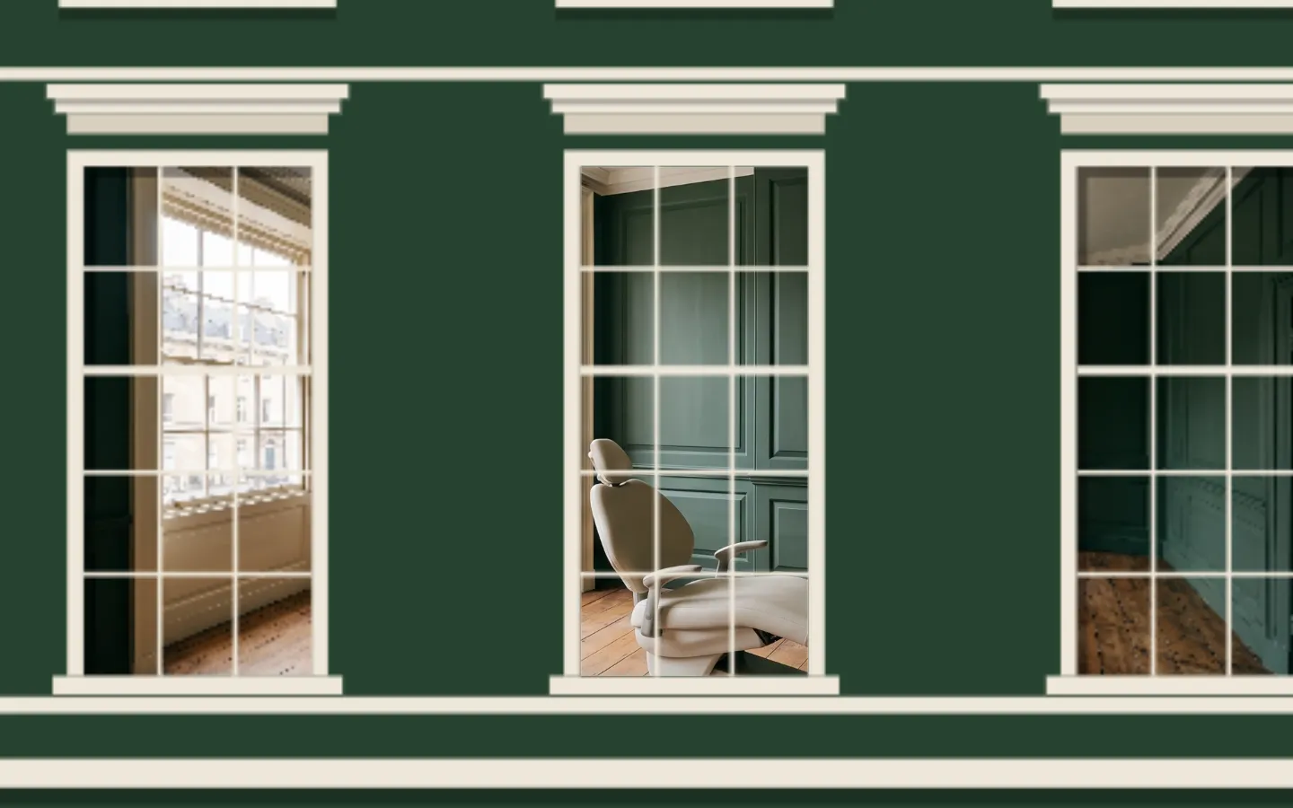 The first-floor windows filling the screen
