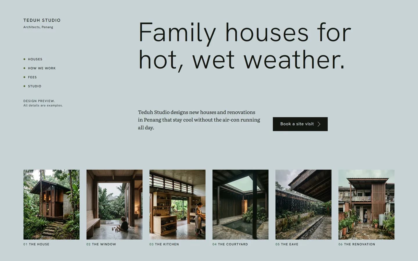 First screen C: a headline over a row of six small pictures