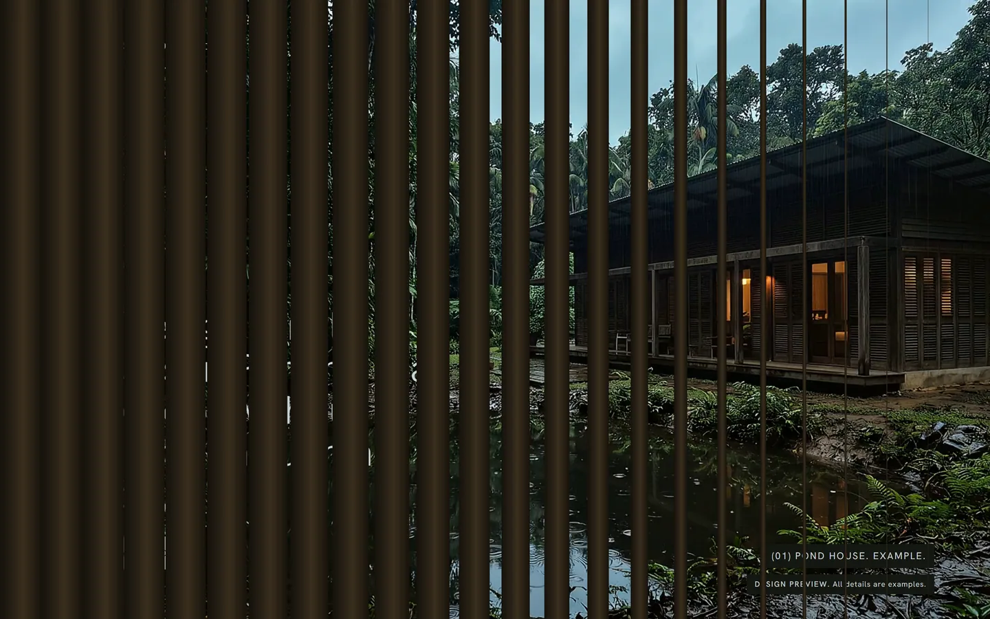 Timber slats closing across the home page from the left