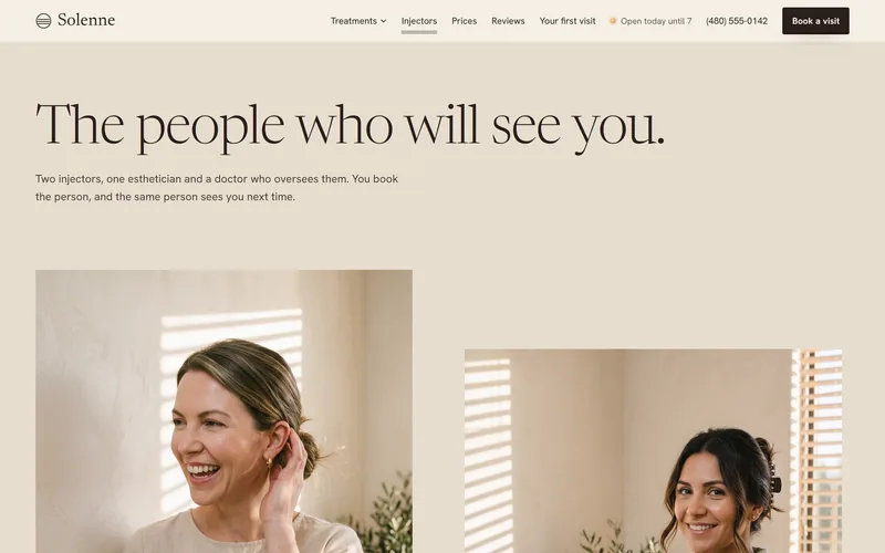 Solenne's injectors page: each injector with a photo and their next opening